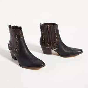 Anthropologie Studded Western Black Ankle Boots - Size 10